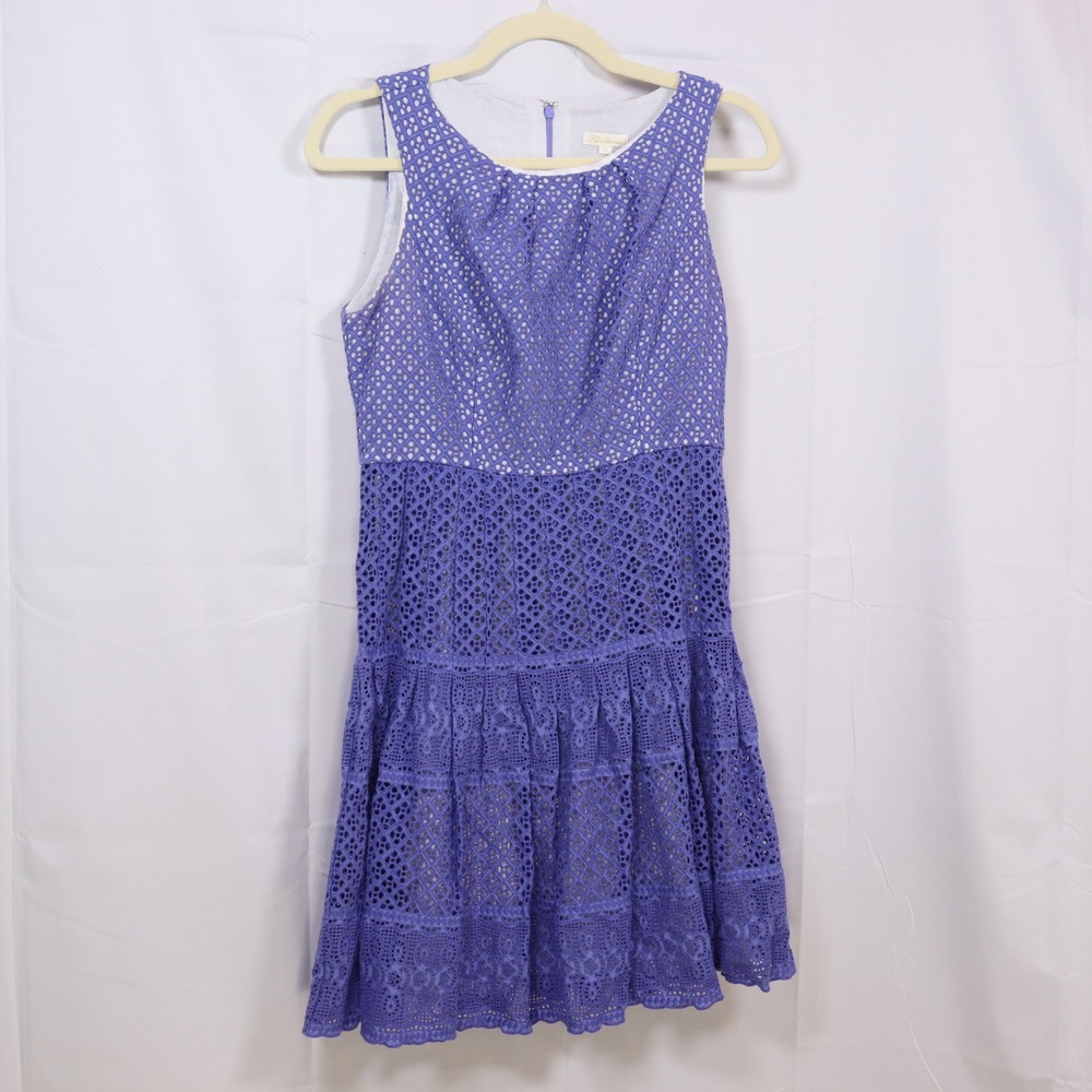 Shoshanna Eyelet Dress 8 Purple Womens Lace Fit & Flare Cocktail